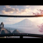 Photo mode UI overlay on a blended game vista showing composition tools