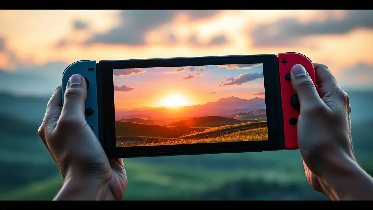 Nintendo Switch displaying an expansive open-world landscape