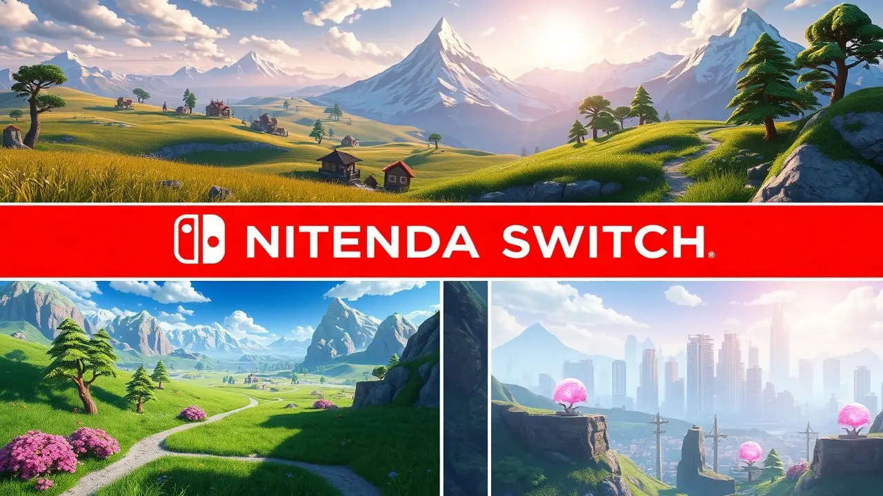 Collage of open-world Switch game environments