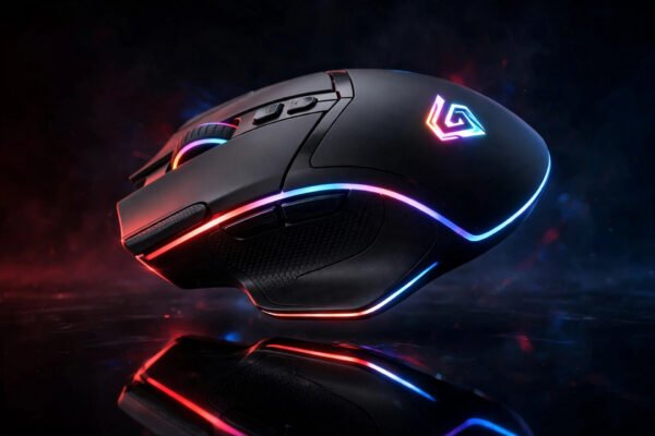 Ergonomic RGB gaming mouse – studio hero shot