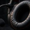 Close-up of G331 headset earcup and boom mic