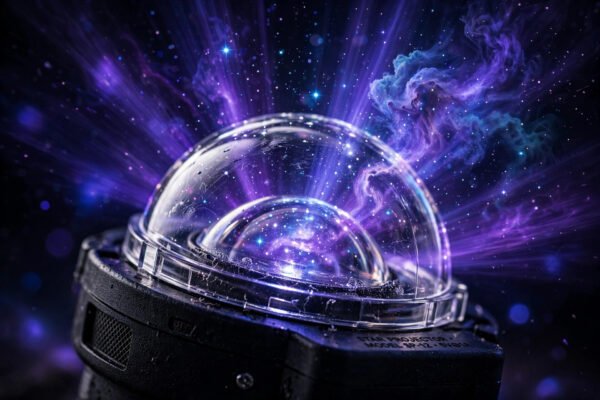 Close-up of galaxy projector device with starry projection
