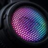 luminous-rgb-gaming-headset-detail Close-up of Luminous headset RGB honeycomb earcup and headband