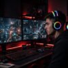luminous-rgb-gaming-headset-lifestyle Luminous RGB gaming headset on a gaming setup at night