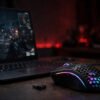 machenike-m8-wireless-lifestyle Machenike M8 wireless mouse with honeycomb shell on desk