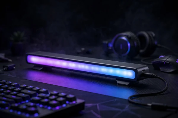 RGB Ambient Desktop Lamp glowing on gaming desk