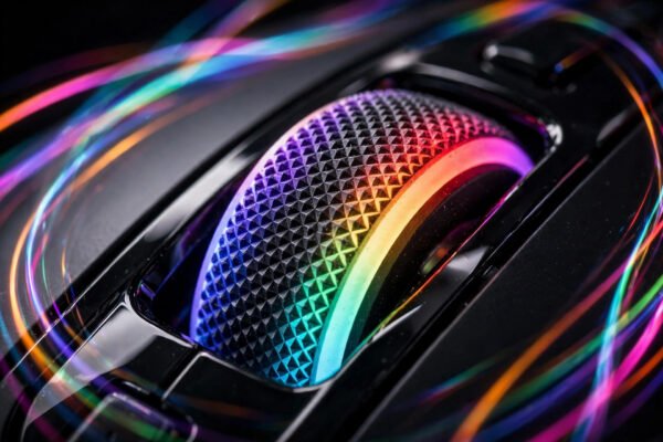Close-up of RGB backlit mouse lighting zones