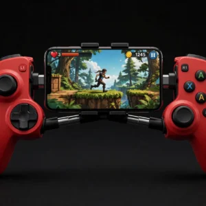 Red Telescopic Gamepad Mobile with phone
