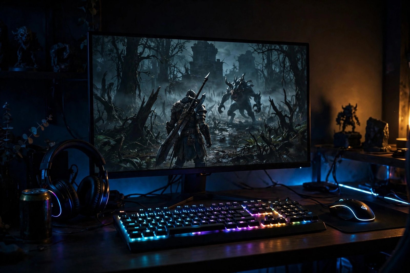 Gaming setup running a dark fantasy RPG - Witcher 3 remastered guide