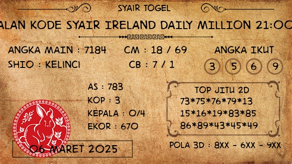 Prediksi Ireland Daily Million 21:00 WIB